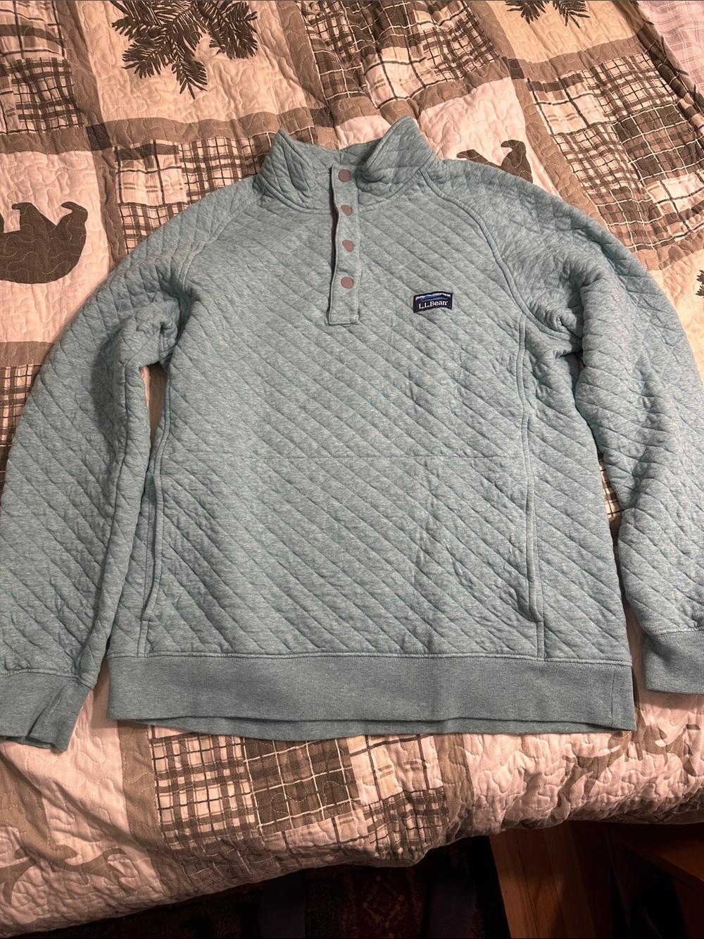 L.L. Bean Quilted Crewneck Pullover Sweater in Light Blue